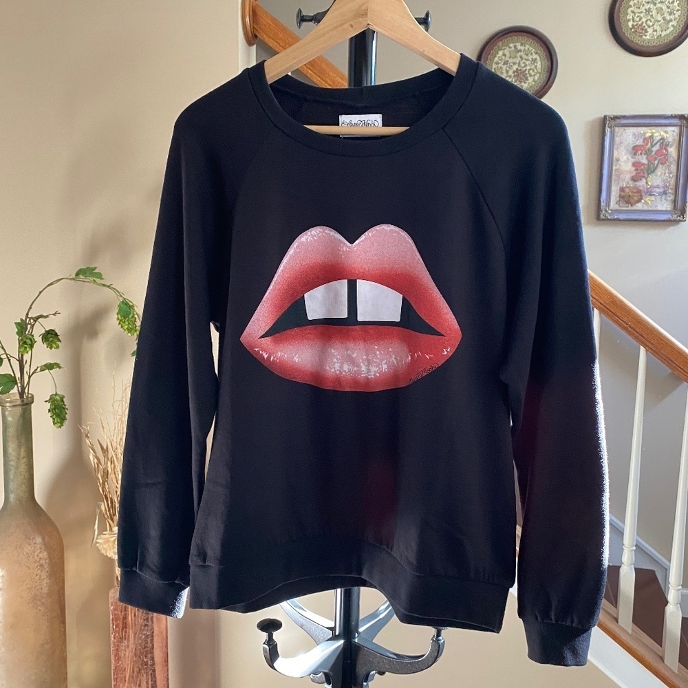 Lauren Moshi Lips Oversized Crewneck Sweatshirt Size XS